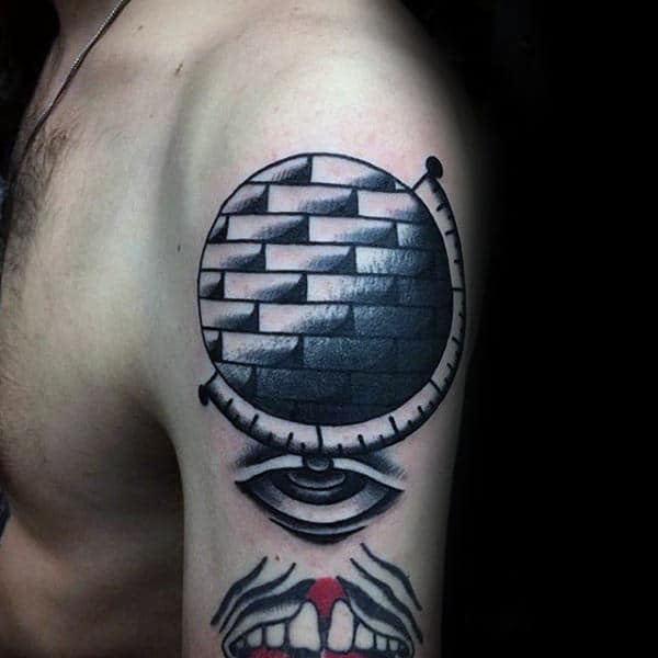 Retro Guys Globe Upper Arm Tattoos