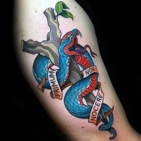 Retro Guys Star Of Life Banner Arm Tattoos