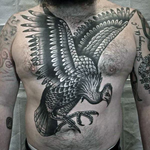 Retro Guys Traditional Vulture Chest Tattoo