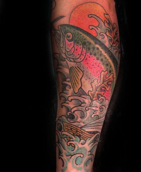 Retro Guys Trout Leg Tattoo Design Ideas