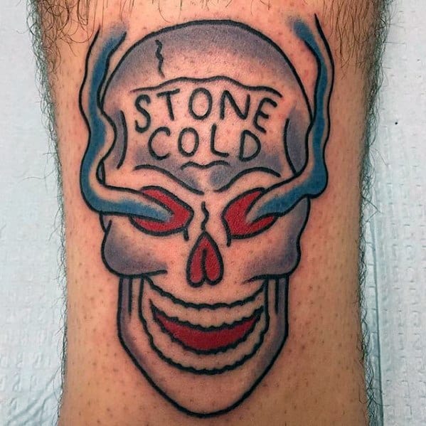 Retro Leg Stone Cold Skull Small Mens Wrestling Tattoo Design Ideas