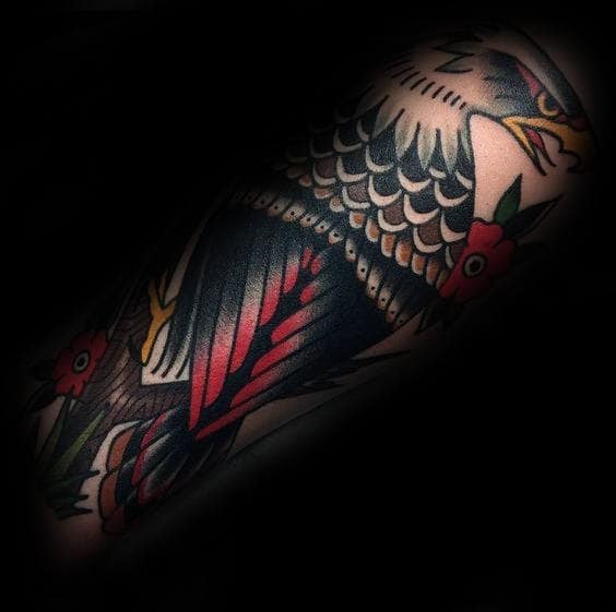 Retro Masculine Guys Old School Tattoo Of Traditional Eagle On Forearms