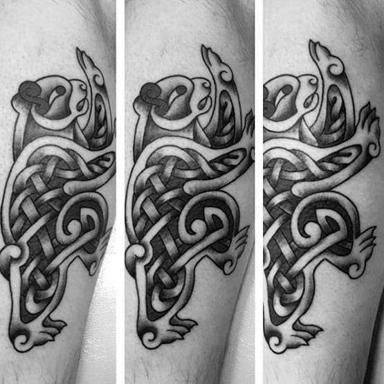 Retro Mens Black And Grey Ink Celtic Bear Forearm Tattoo