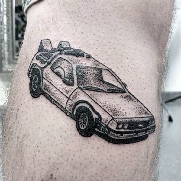 Retro Mens Small Back To The Future Delorean Tattoo On Leg