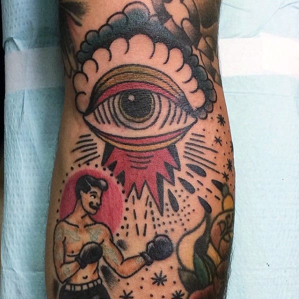 Retro Mens Traditional Eye Leg Tattoo Designs