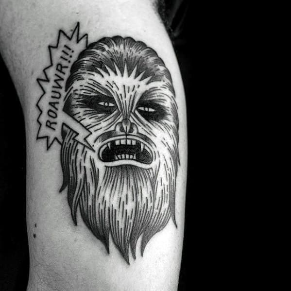 Retro Mens Woodcut Chewbacca Small Forearm Tattoo Ideas