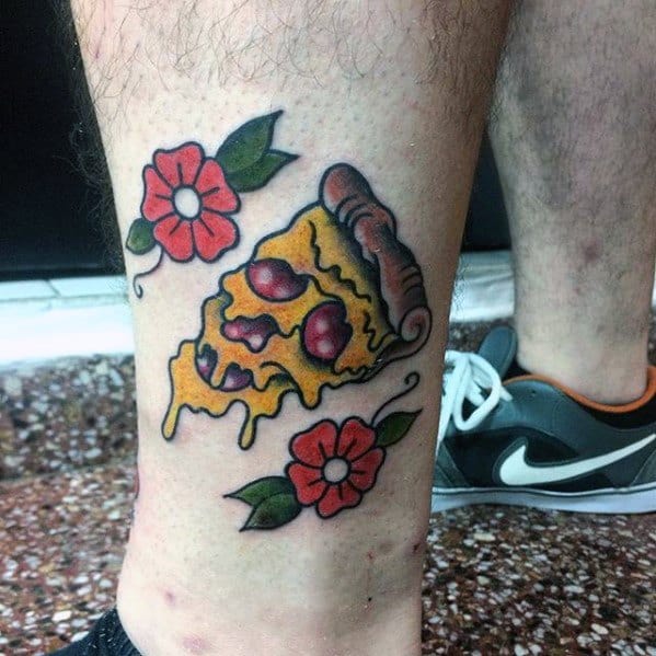 Retro Old School Lower Leg Pizza Guys Tattoo Ideas