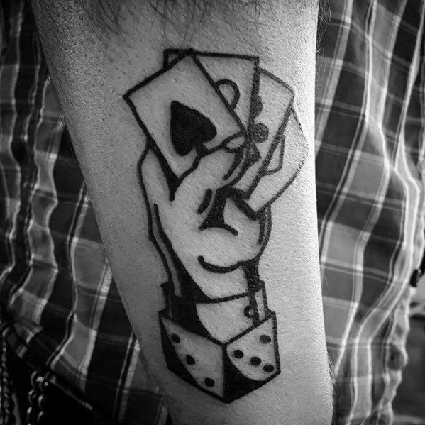 Retro Playing Cards With Hand Holding Them Good Luck Male Tattoo Ideas