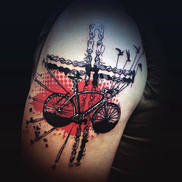 Retro Red Bicycle Art Tattoo For Men On Arms