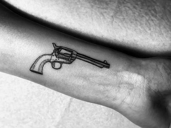 Retro Revolver Manly Small Mens Inner Forearm Tattoos