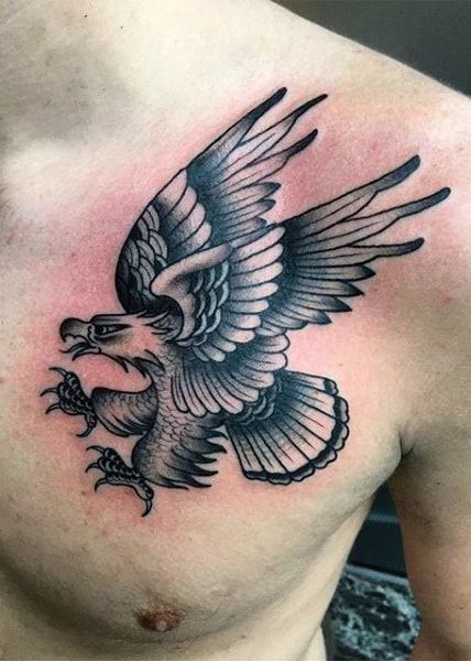 Retro Sailor Jerry Black Bald Eagle Tattoo Mens Chest