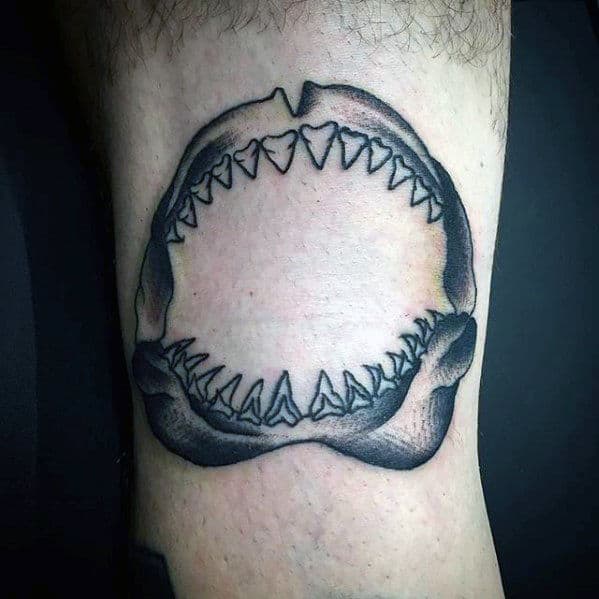 Retro Shark Jaw Male Leg Tattoo Ideas