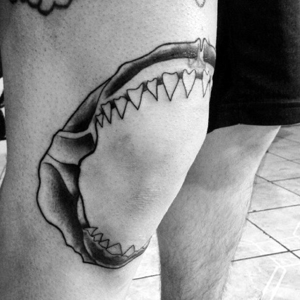 Retro Shark Jaw Mens Old School Tattoo Design Ideas On Knee Caps