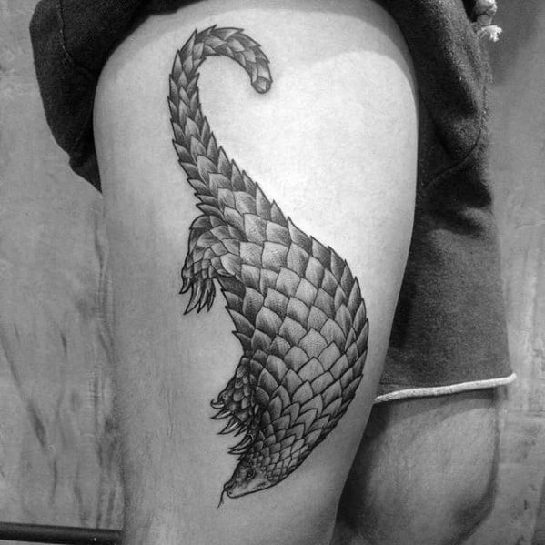 Retro Thigh Armadillo Male Tattoo Designs