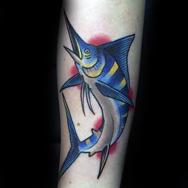Retro Traditional Forearm Marlin Mens Tattoo Designs