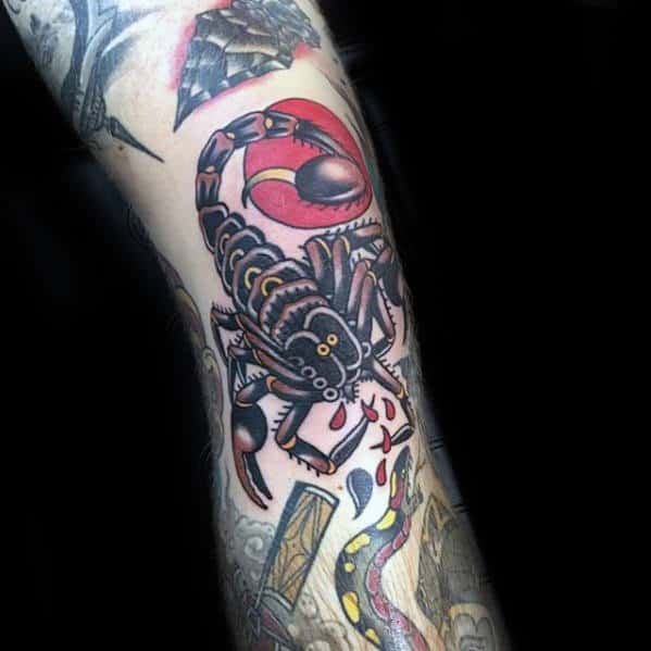 Retro Traditional Scorpion Male Tattoo On Arm