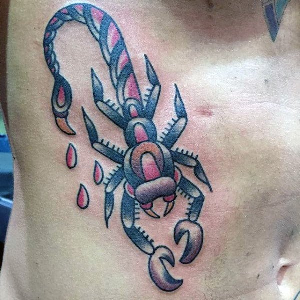 Retro Traditional Scorpion Mens Rib Cage Side Tattoo