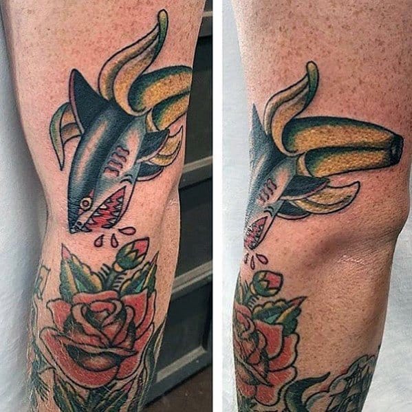Retro Traditonal Shark Banana Male Tattoo Ideas On Outer Arm