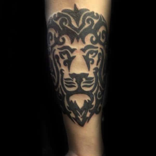 Retro Tribal Lion Male Tattoo On Outer Forearm