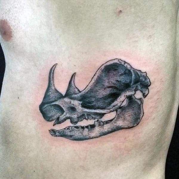 Rhino Skull Guys Rib Cage Side Tattoo