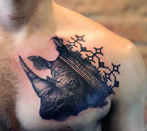 Rhino Upper Chest Animal Tattoos For Guys