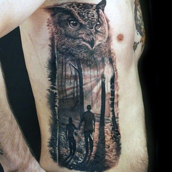 Rib Cage Owl Mens Father Son Tattoos Ideas