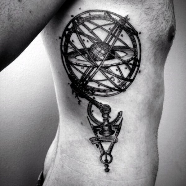 Rib Cage Side 3d Globe Male Tattoos