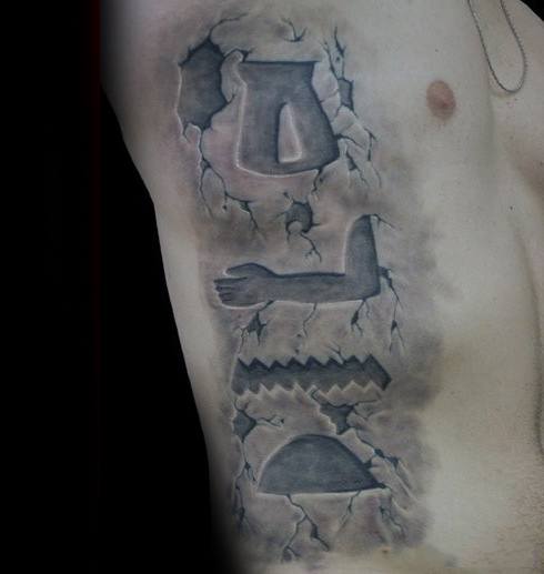 Rib Cage Side 3d Stone Mens Hieroglyphics Tattoo Ideas