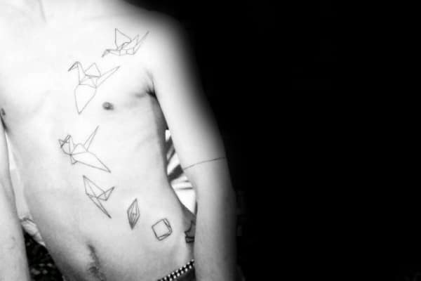 Rib Cage Side And Chest Paper To Origami Bird Male Tattoo Designs