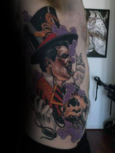 Rib Cage Side Artistic Male Circus Tattoo Ideas