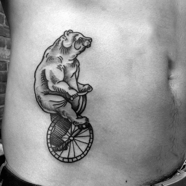 Rib Cage Side Bear On Unicycle Circus Tattoo Design Ideas For Males
