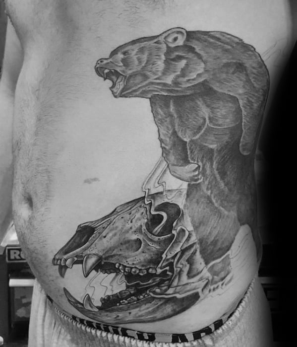 Rib Cage Side Bear Skull Tattoo Ideas For Men