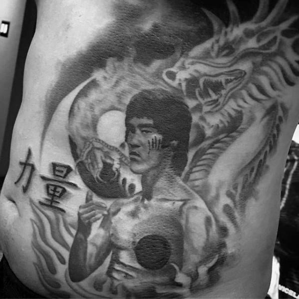 Rib Cage Side Bruce Lee Guys Tattoos