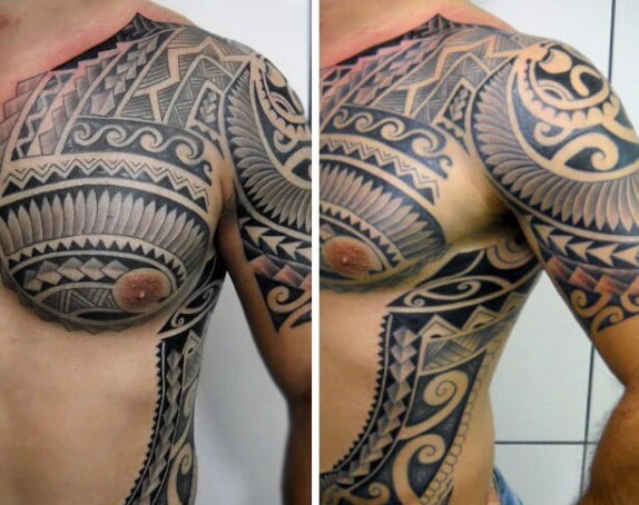 Rib Cage Side Chest And Arm Male Samoan Tattoos With Tribal Design