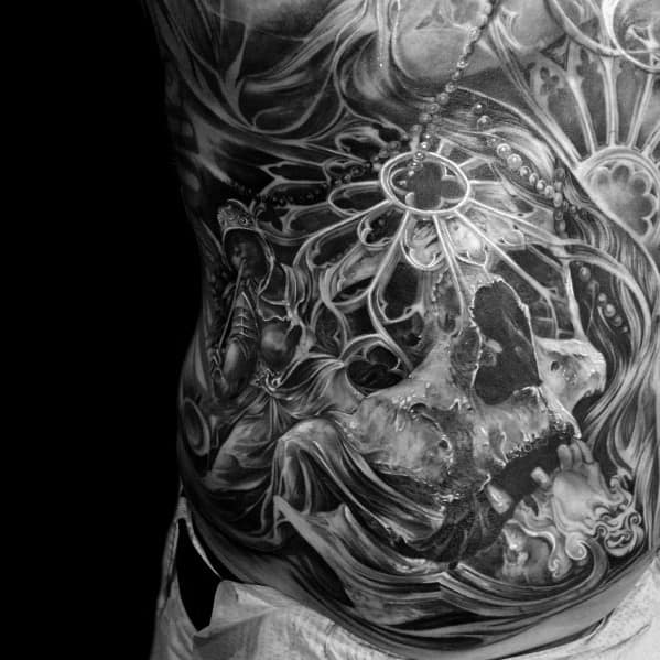 Rib Cage Side Chest Skull Church Window Morph Tattoos Male