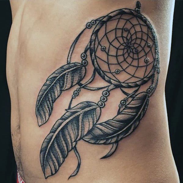 Rib Cage Side Dreamcatcher Guys Tattoo Design Ideas