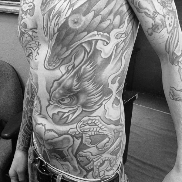 Rib Cage Side Falcon Male Tattoo Ideas