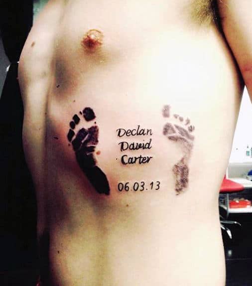 Rib Cage Side Father Son Tattoos Of Foot Prints For Men