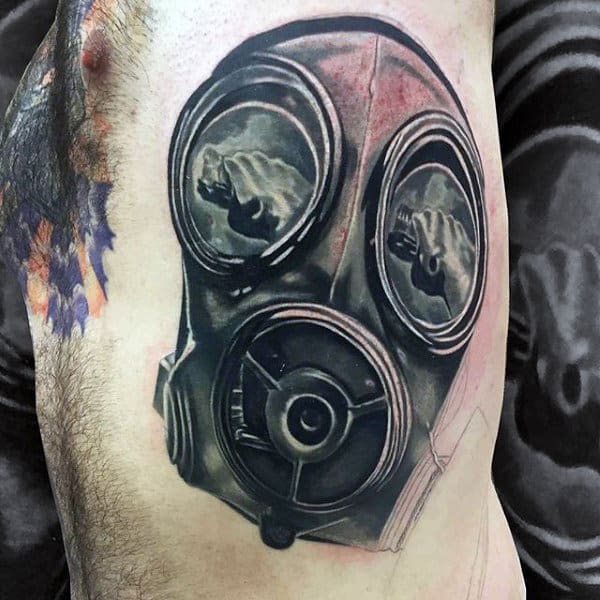 Rib Cage Side Gas Mask Tattoo For Men