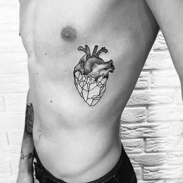 Rib Cage Side Geometric Broken Heart Mens Tattoo Ideas