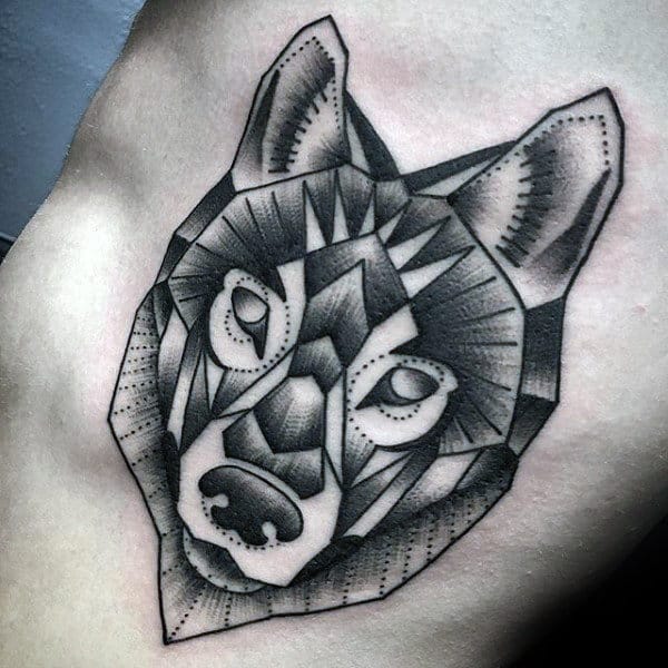 Rib Cage Side Geometric Wolf Mens Tattoos