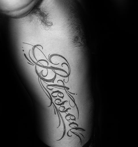 Rib Cage Side Guys Blessed Tattoo Designs