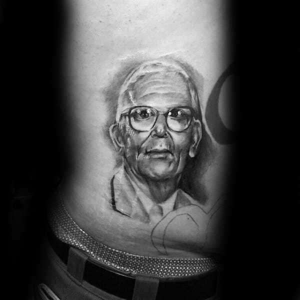 Rib Cage Side Guys Grandpa Portrait Tattoos