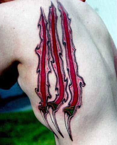 Rib Cage Side Guys Ripped Skin Heart Tattoo