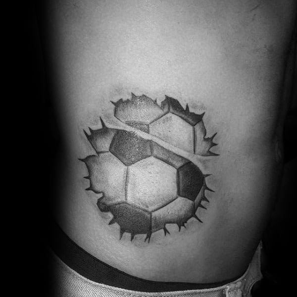 Rib Cage Side Guys Soccer Torn Skin Tattoo Ideas