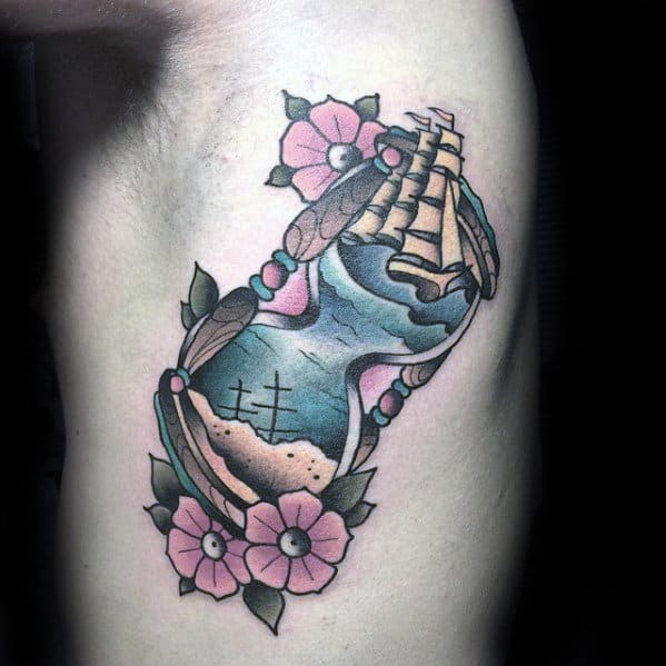 Rib Cage Side Guys Traditional Hourglass Retro Tattoo Designs