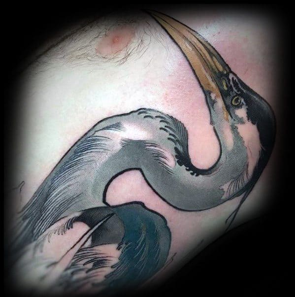 Rib Cage Side Heron Tattoo Design Ideas For Males