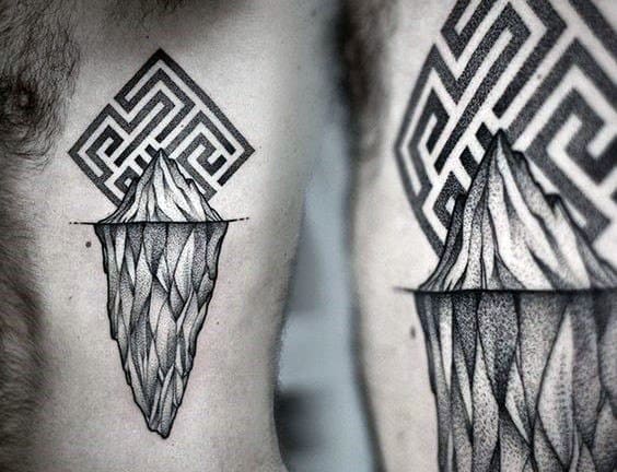 Rib Cage Side Ice Mountain Guys Maze Tattoo