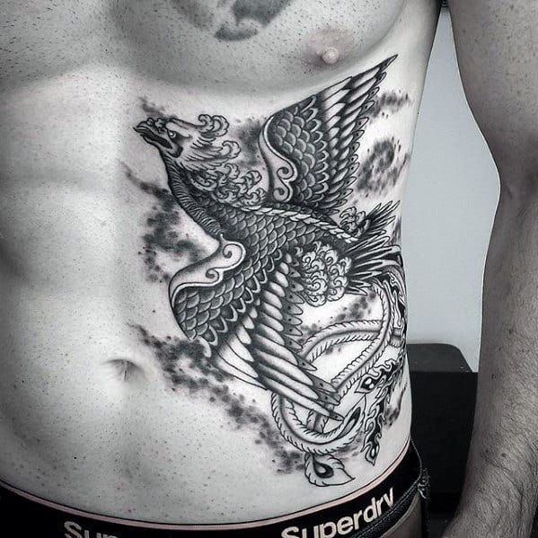 Rib Cage Side Japanese Phoenix Tattoos For Men