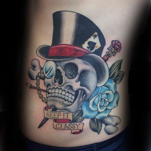 Rib Cage Side Keep It Classy Distinctive Male Top Hat Tattoo Designs